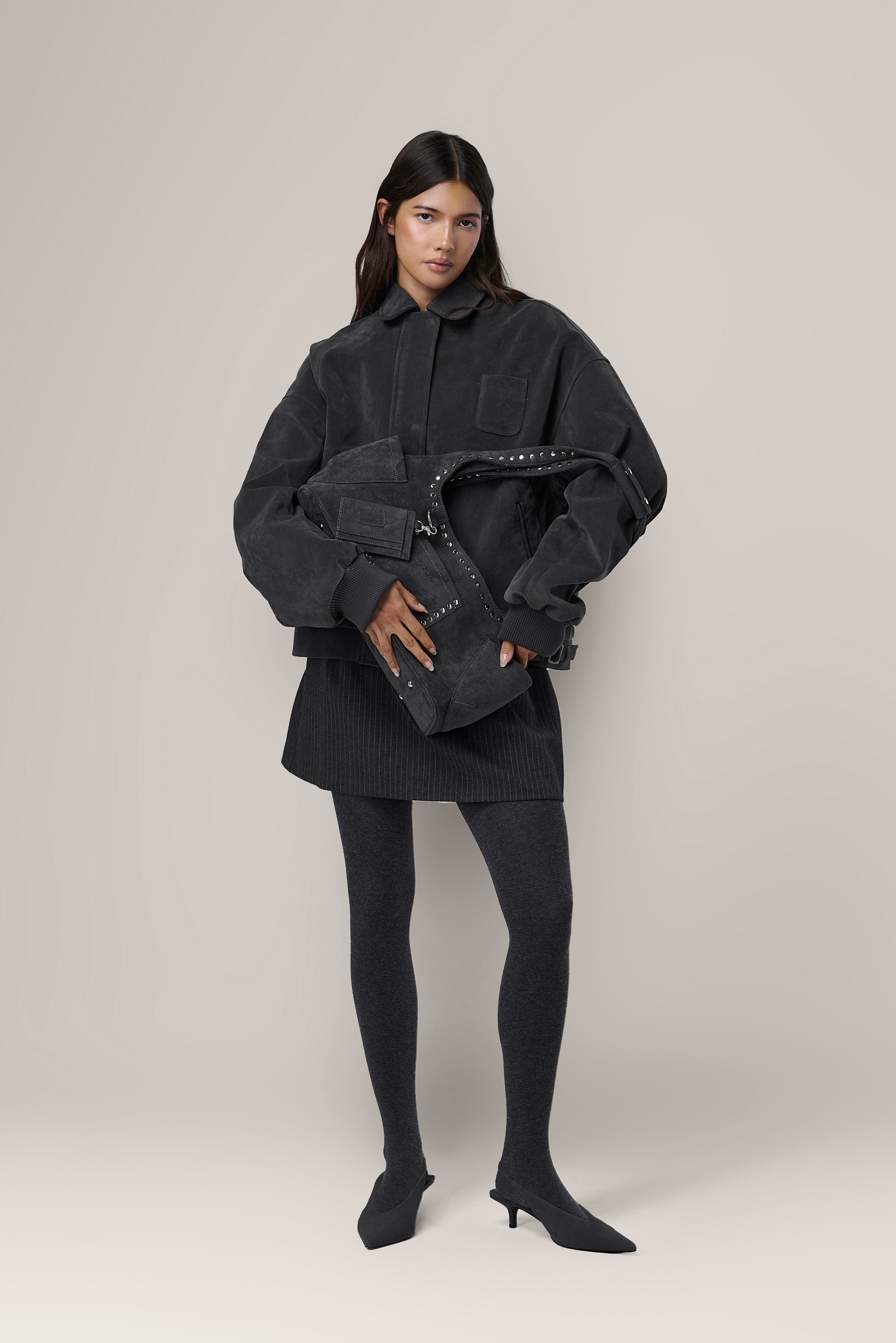 Martha Faux Suede Carryall in Dark Grey